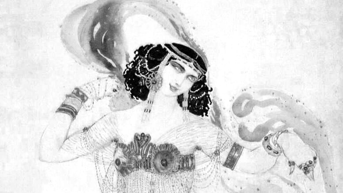 Черно-белая репродукция рисунка Льва Бакста (фрагмент)