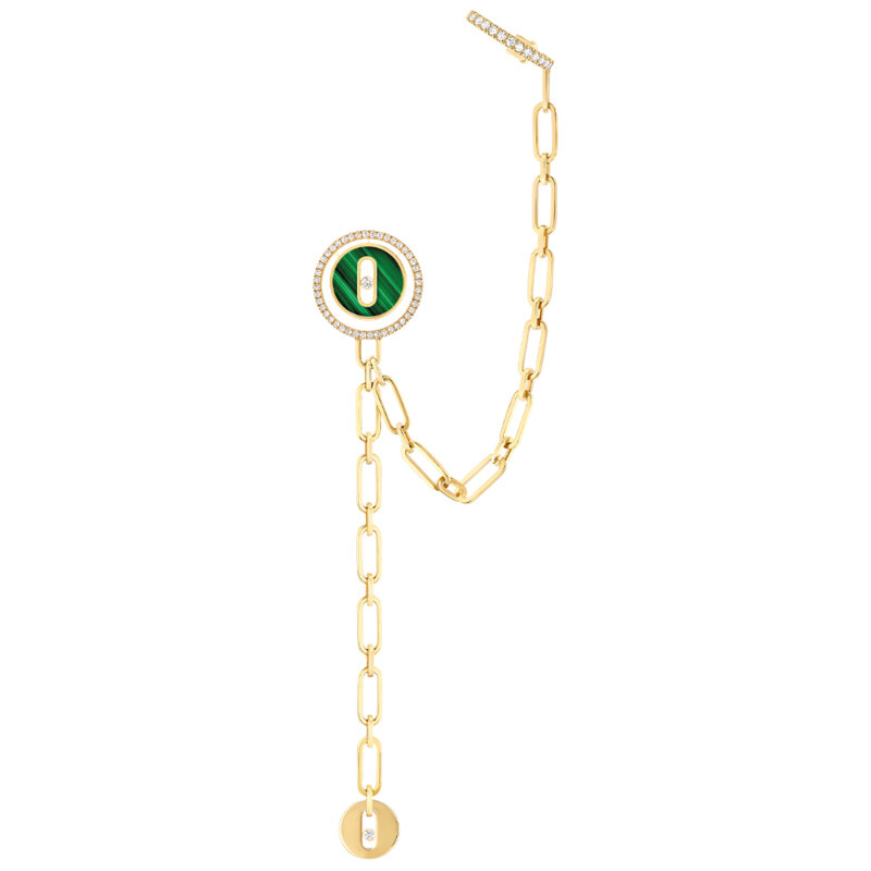 Серьга Messika Lucky Move из желтого золота с бриллиантами и малахитом