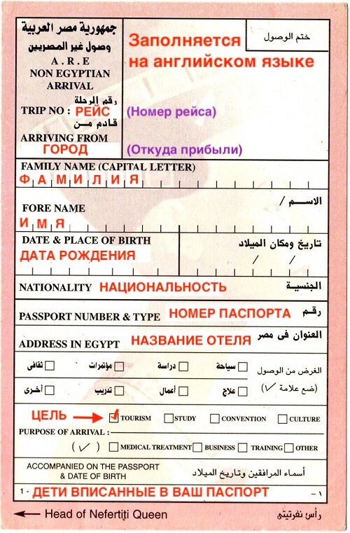 Заполнение карты, когда летите в Египет