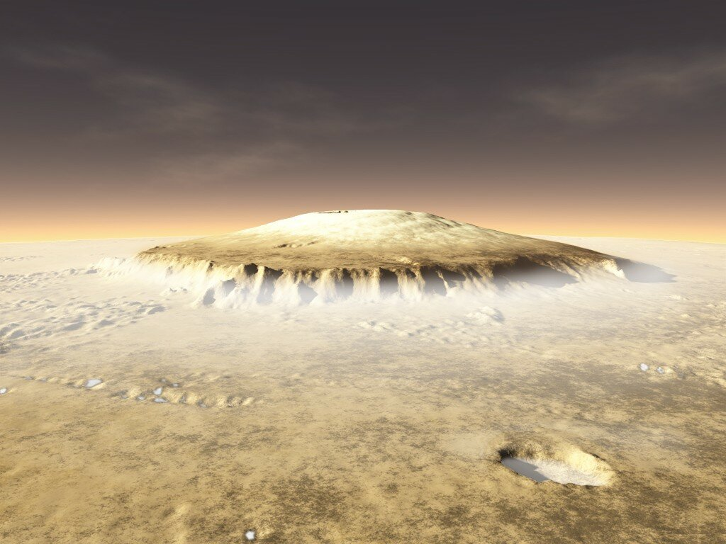 Olympus mons самый большой из вулканов. Гора Олимп на Марсе. Марсианский потухший вулкан гора Олимп. Вулкан Олимпус Монс на Марсе. Гора Олимп на Марсе высота.