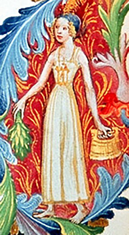 За неимением изображений русских средневековых банщиц, мы приводим изображение банщиц чешских: Средневековая  банщица в Богемии. Иллюстрация  из Библии короля Вацлава IV. XIV век. Национальная библиотека Австрии.