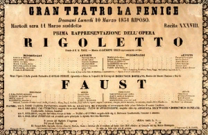 Афиша к мировой премьере оперы Верди "Риголетто" / www.teatrolafenice.it, 1851 г.