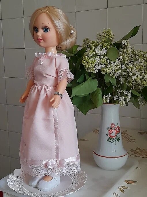 Облачно-розовое платье для куклы Анастасии. Июнь, 2022.