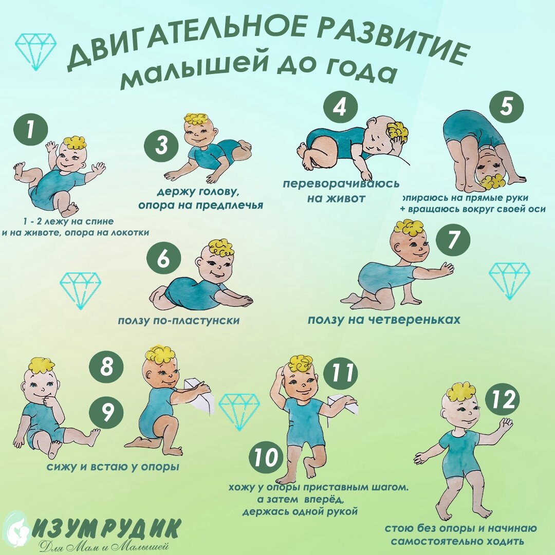 Двигательное развитие малыша до года 