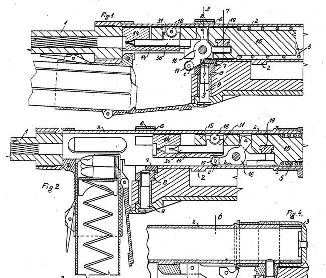 Схема пистолета-пулемета Кирай. Рисунок из патента.