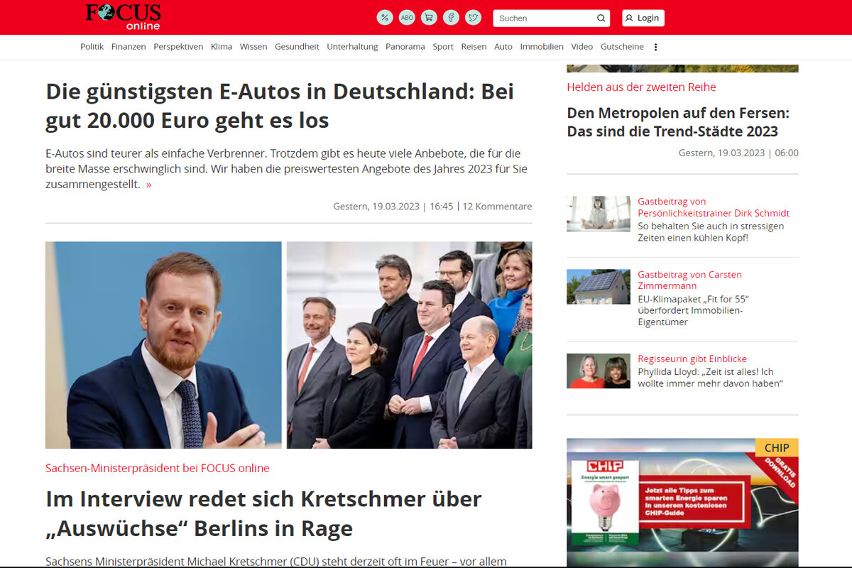 Страница сайта издания Focus