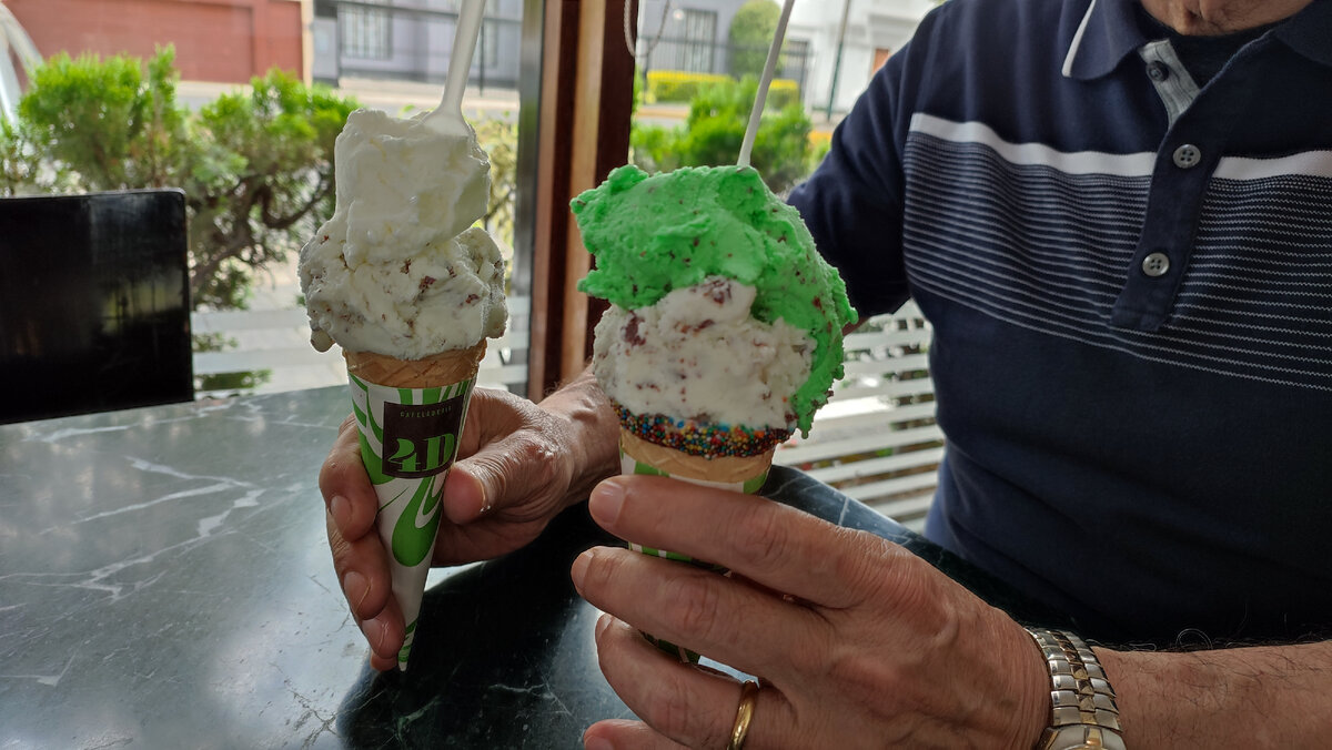 Семейные зарисовки - мороженое фисташковое, с шоколадной крошкой и лимонное