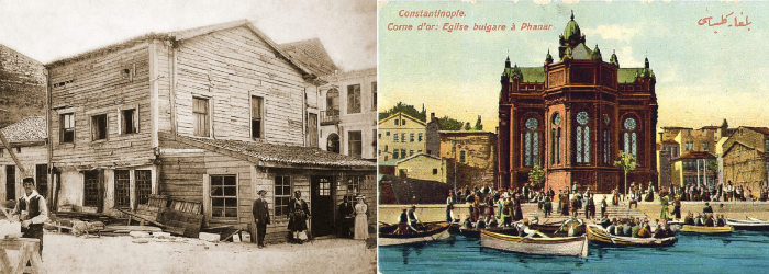 Старая деревянная церковь и сменившая ее чугунная. Архивные фото.