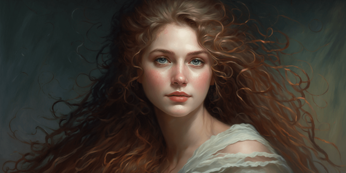  , Orest Kiprensky: A romantic portrait of a young woman with a tender expression and flowing hair