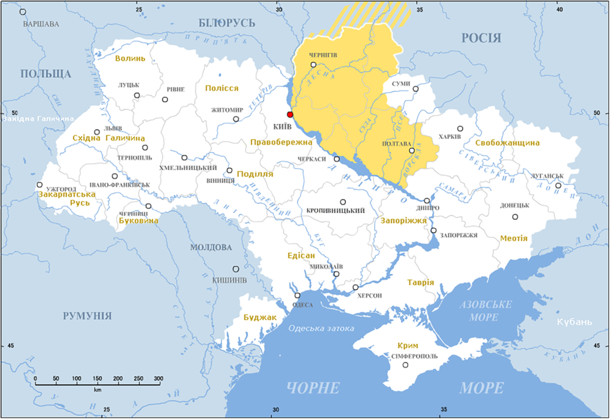 Левобережная и правобережная. Карта Левобережной Украины в 17 веке.