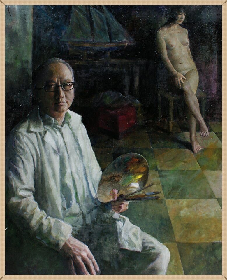 Сантос Ху (Santos Hu). Автопортрет: художник и модель Добавьте описание
