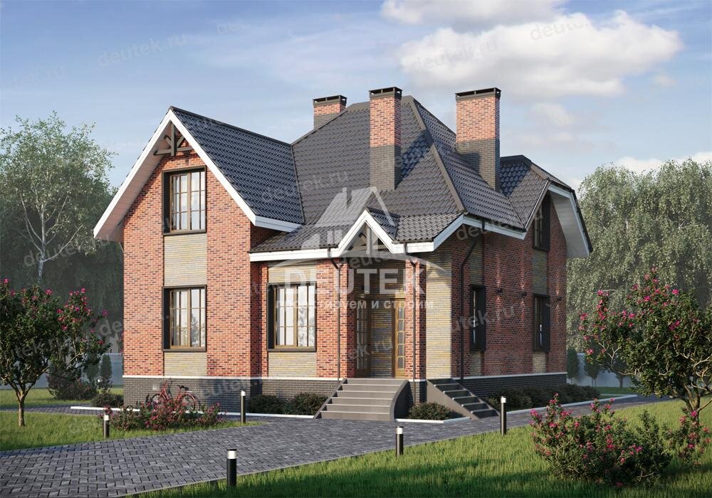 Проект дома 164 м2 из газобетона с эркером, верандой и террасой - LK-82