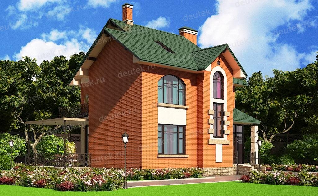 Проект двухэтажного дома 191 м2 из керамоблока с балконом и террасой - DT0288