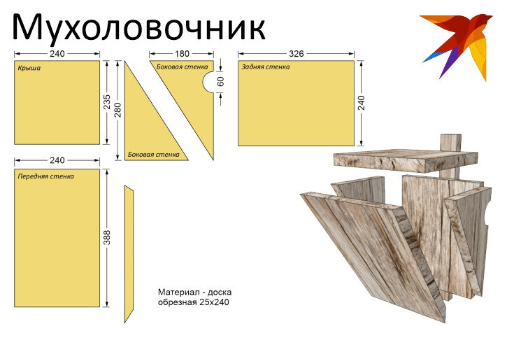 Домик для мухоловки чертеж и размеры