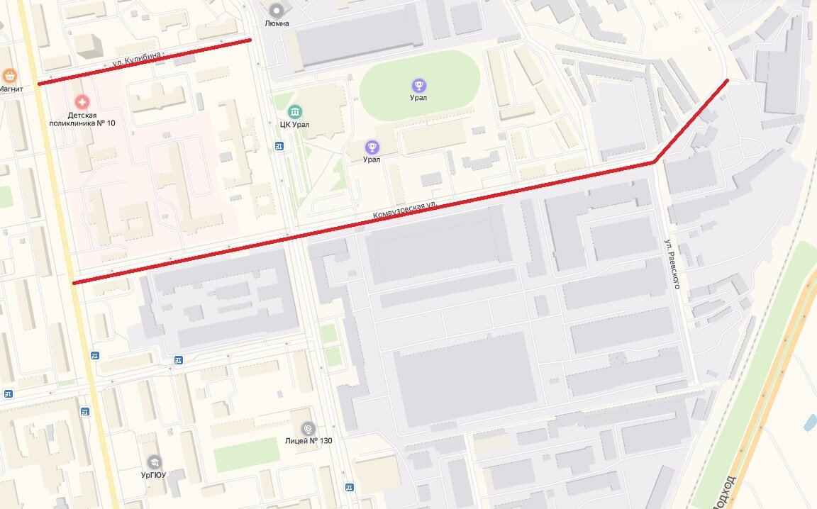 Комвузовская-Кулибина (Екатеринбург) © Яндекс