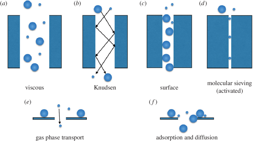 Фото с сайта https://www.researchgate.net/figure/a-d-Illustrations-of-the-transport-pathway-for-gas-molecules-through-pores-of-varying_fig1_288699379