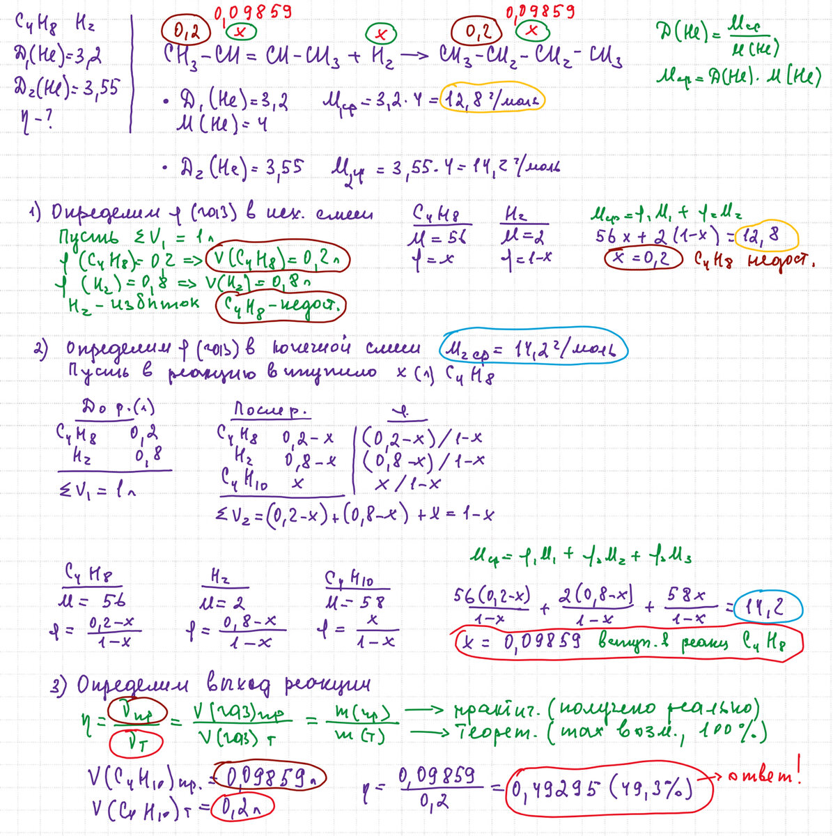 Задача по химии на изменение плотности смеси газов. Решает Богунова В.Г.