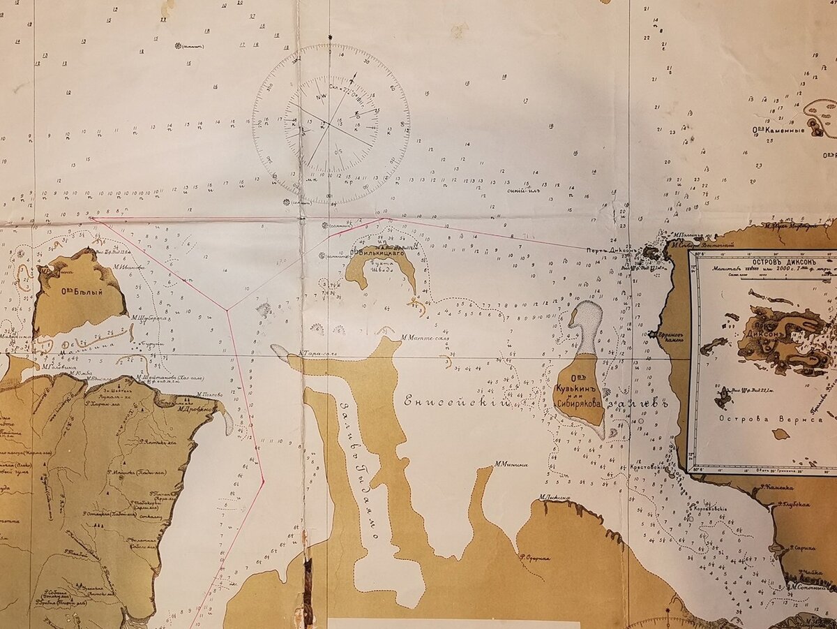 Карта географическая Карта Обской губы и Енисейского залива составлена гидрографической экспедицией А.И. Вилькицкого в 1897 
