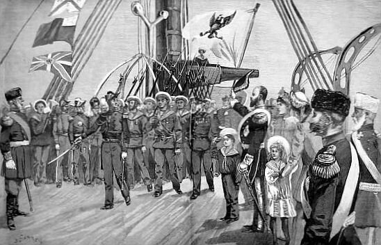 Визит эскадры французского флота в Кронштадт, 11 (23) июля 1891 года, Всероссийский император Александр III приветствует её