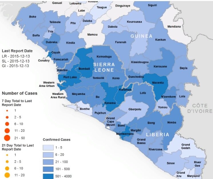 Скрин карты регионов, охваченных эпидемией из официального доклада ВОЗ.