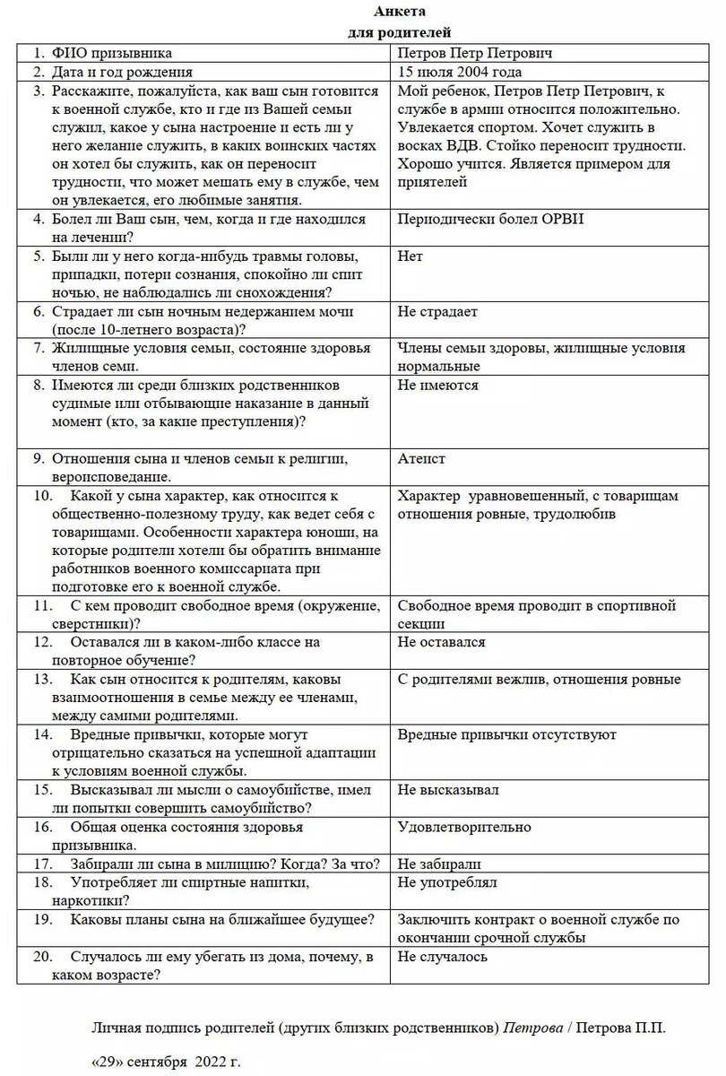 Лист изучения призывника образец заполнения