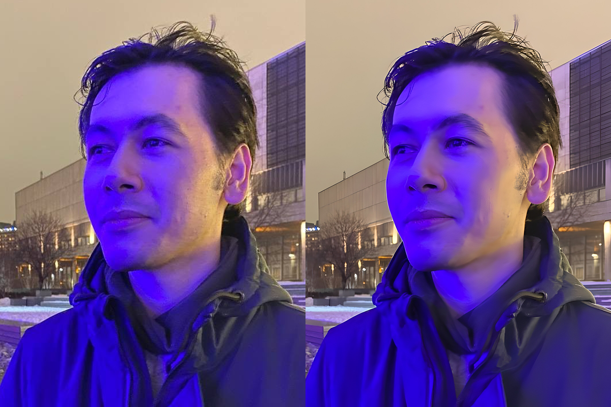 Не самый лучший пример, но заметно, нейросеть убрала шум и добавила резкость