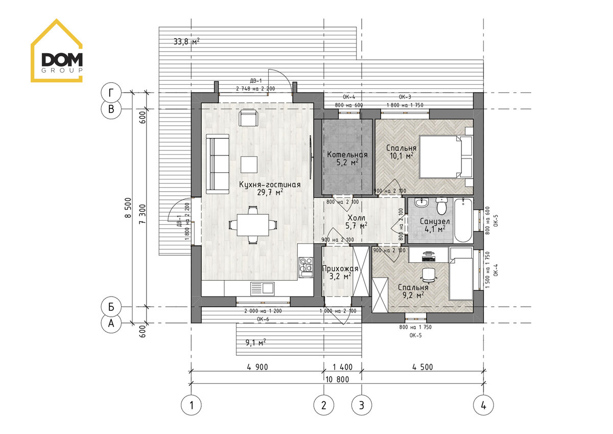 Проект одноэтажного дома 70 м2 с 2 спальнями | Dom Group | Дзен
