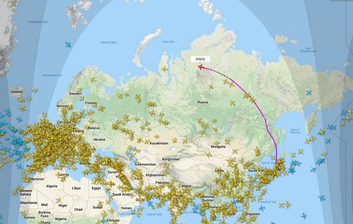 Закрытые воздушные пространства карта