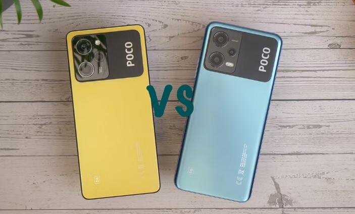 Внешне смартфоны очень похожи — слева Poco X5, а справа X5 Pro. Разницу можно заметить на блоке с камерами. Фото: pocketlintimages.com