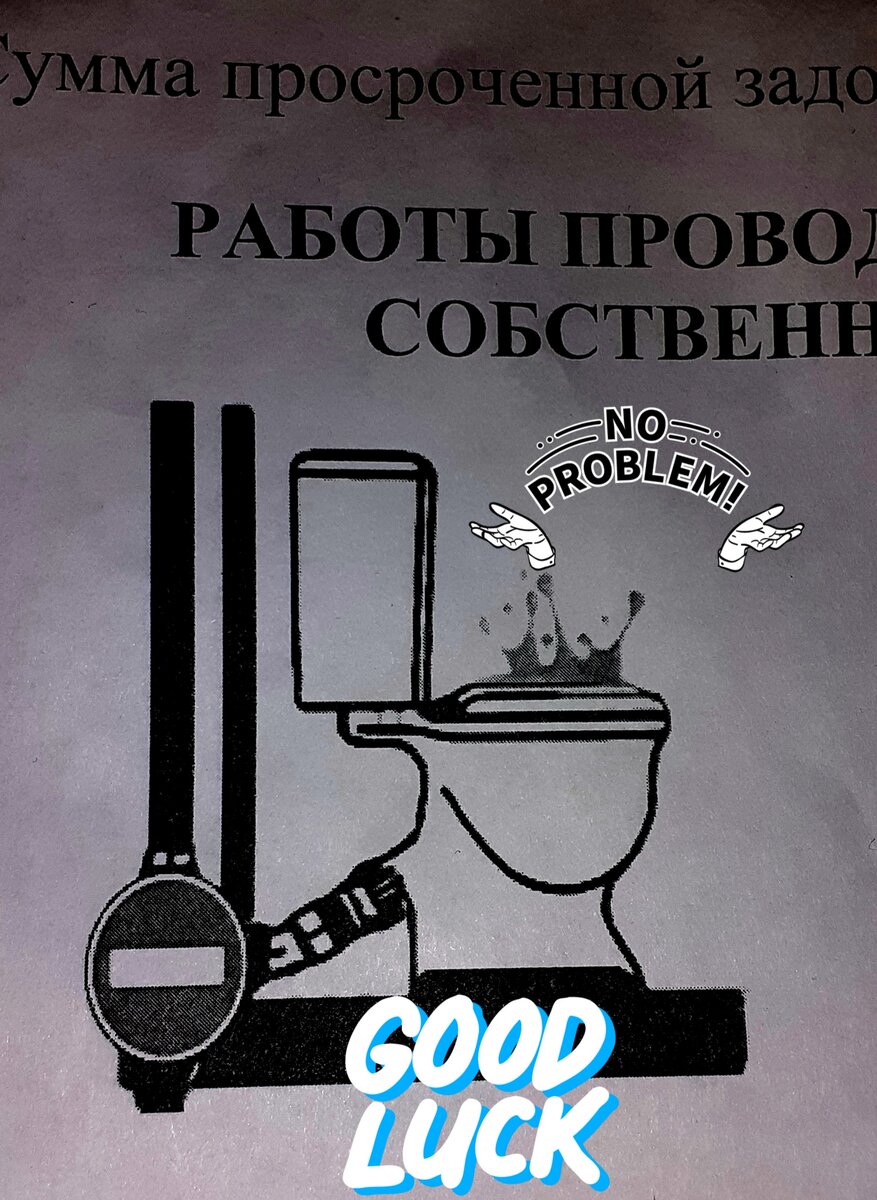 Теперь грозятся отключить канализацию вот с таким красочным рисунком! Старались! Всё для жителей страны. Фотоиллюстрация из личного архива автора