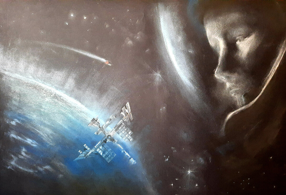 Я- Земля. Сухая пастель, бумага. Людмила Ваганова. (В память о тех, кто навсегда остался вне притяжении Земли). Фото: личный архив художника.