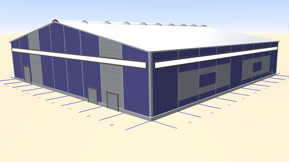 Быстровозводимый склад и центр для переработки яблок 48 х 60 х 10.2 около г. Тамбов, Россия. Проект от ПК Веста, проект склада создан в ЗД конструкторе WebSteel®