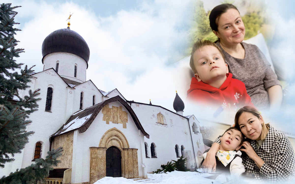 Коллаж: Покровский храм Обители, подопечные Марфо-Мариинской обители