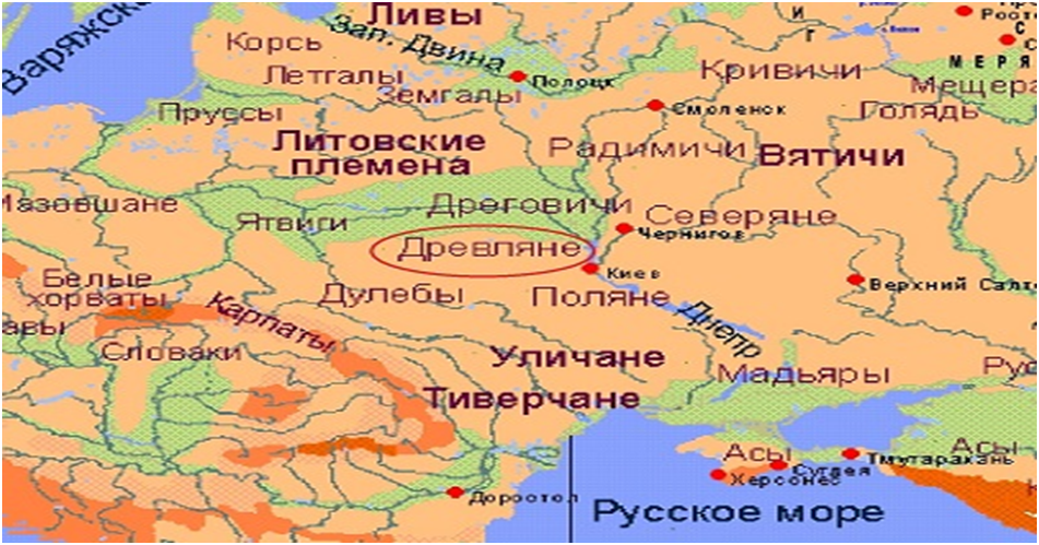 Карта расселения славянских племен в 8-9 вв. 