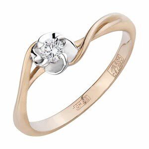 Помолвочное кольцо с бриллиантом 3/5 0,09 карата диаметром 2,9 мм.
