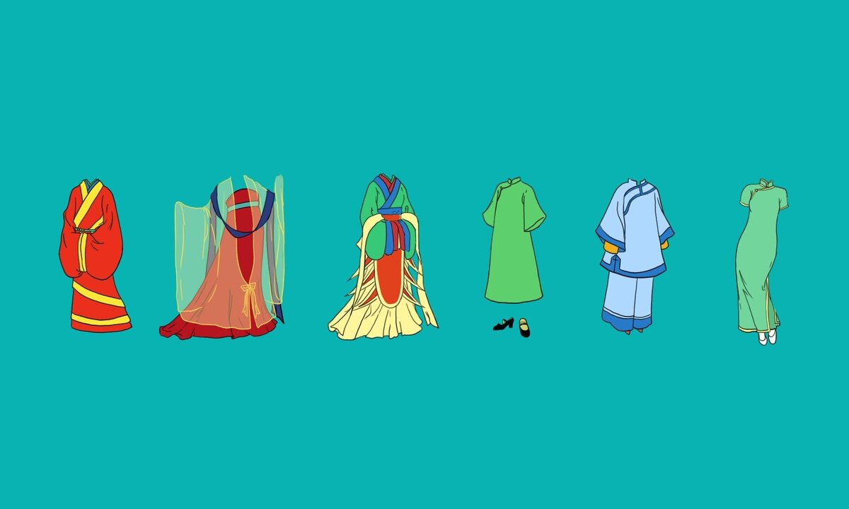      китайские традиционные костюмы в их историческом развитии. Иллюстрация Derek Zheng
