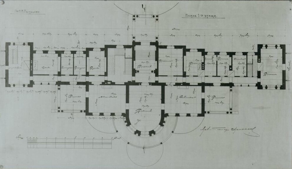 Чертеж фасада усадьбы Любвино