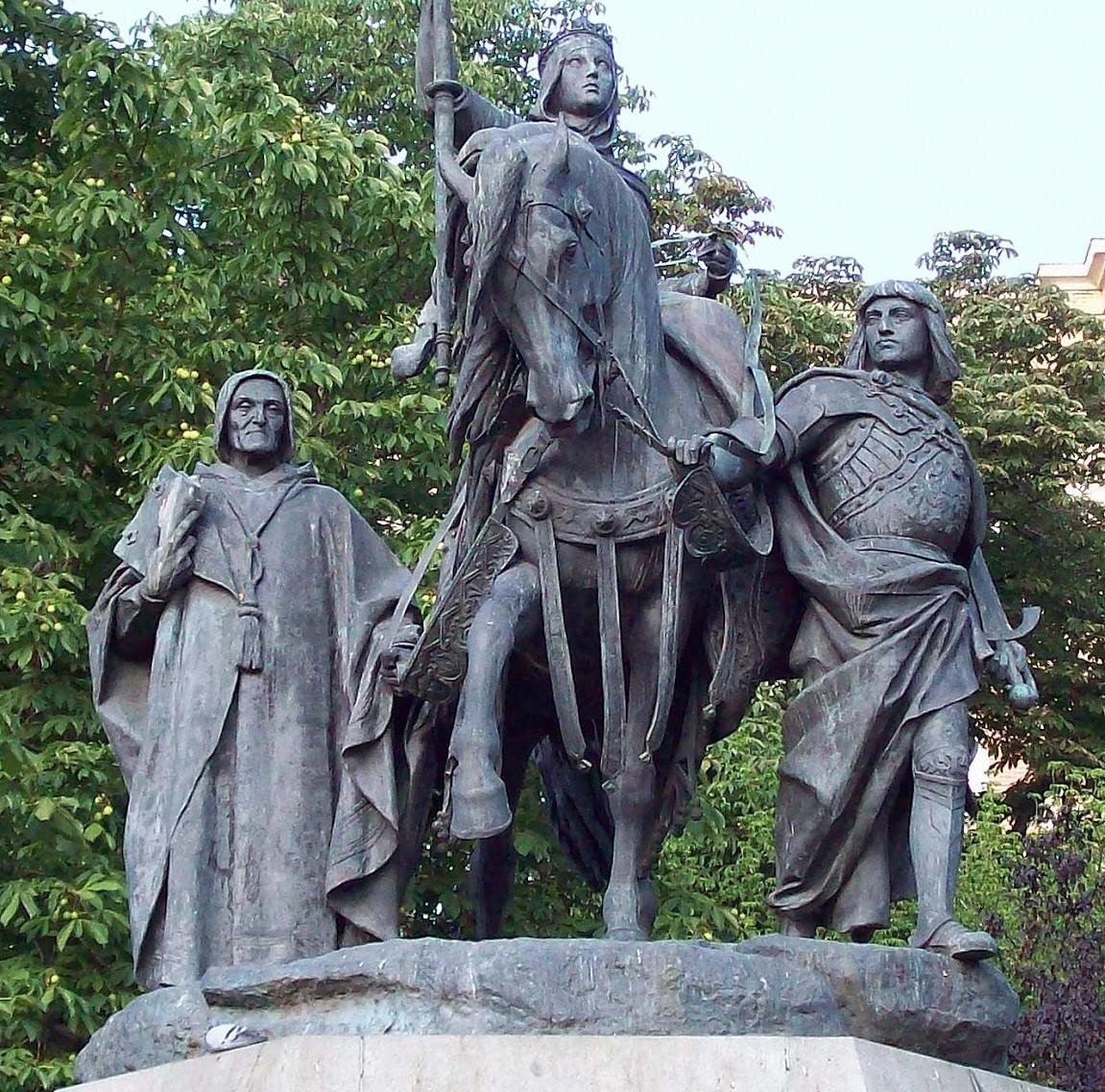      Слева направо: Томмазо Торквемада, королева Изабелла и король Фердинанд.Monumento a Isabel la Catolica, Madrid