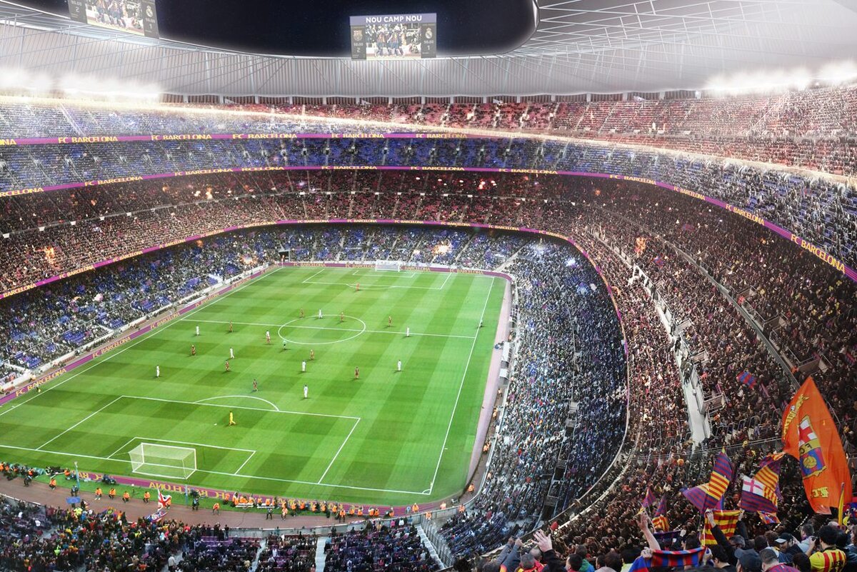 Стадион Камп Ноу. Домашнее поле Барселоны. На матче присутствовало 95000 зрителей. Только Флорентино Перес не приехал.