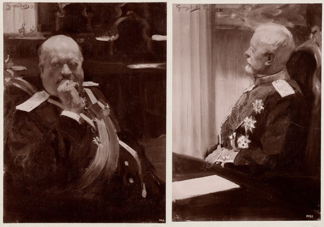 Репродукция с портретов гр. А.П. Игнатьева и Х.Х. Роопа художника Б.М. Кустодиева. Нач. XX в. РГИА. Ф. 788. Оп. 1. Д. 768. Л. 1, 2.