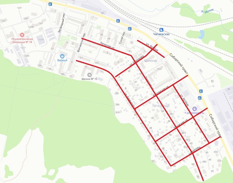 Лагерная - Шолохова - Артёма - Курганская - Уфимская - МОПРа – Каменотёсов (Екатеринбург)