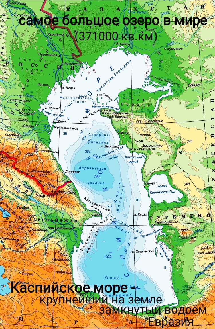 Каспийское море физическая карта