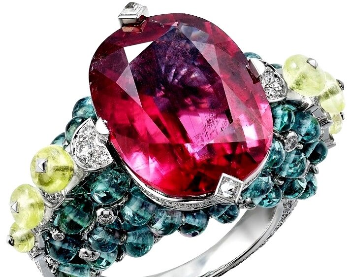 Кольцо Cartier из белого золота, рубеллита, турмалина, хризоберилла и бриллиантов