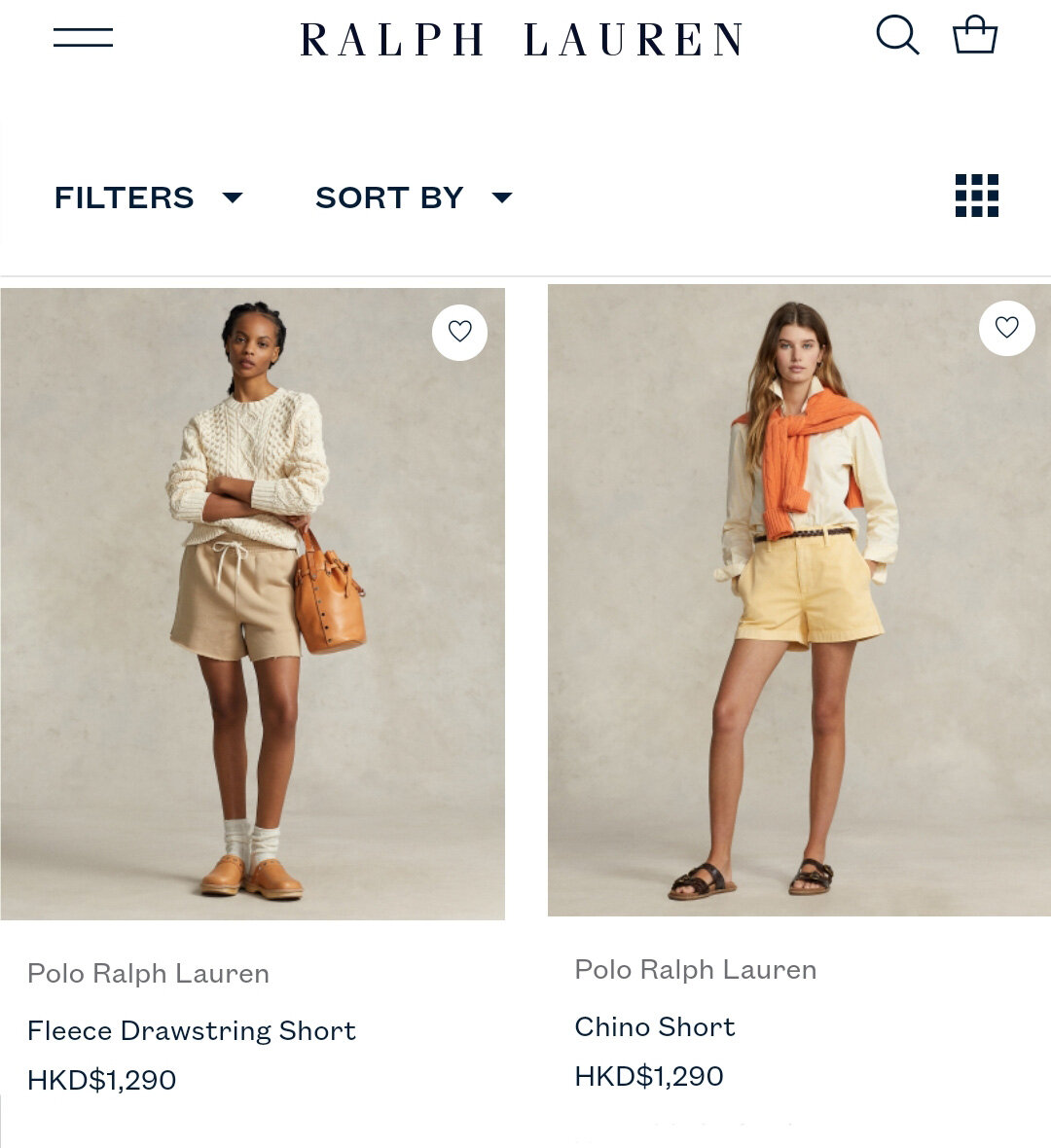 Стоимость шорт Ralph Lauren на официальном сайте бренда.