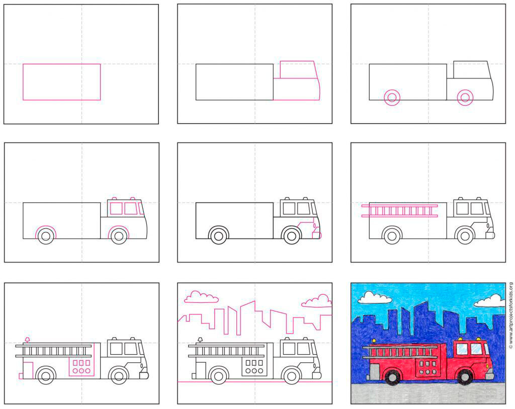 Видео как рисовать пожарную машину