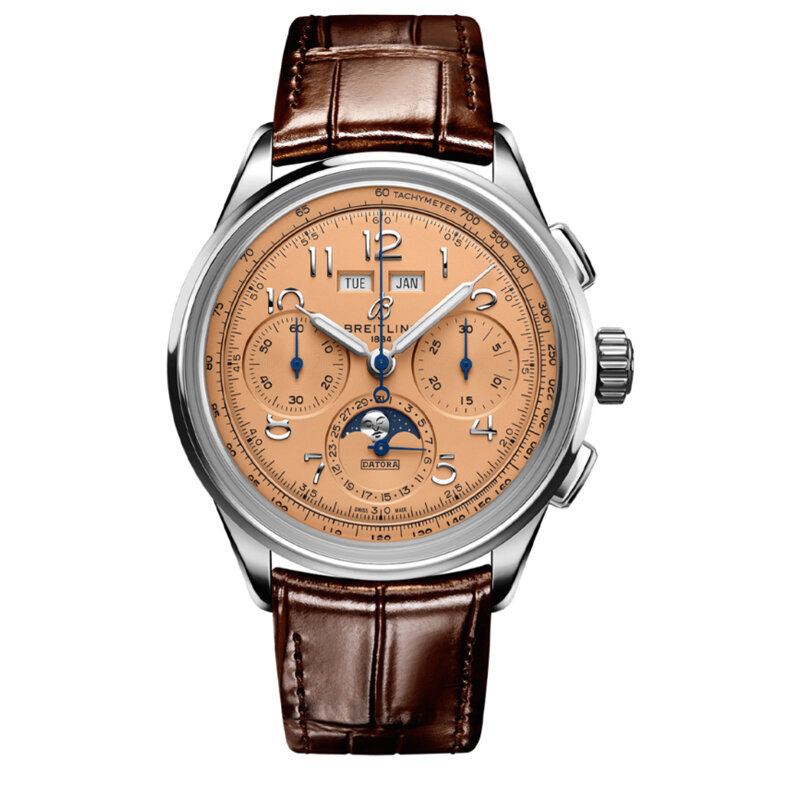 Часы Breitling Premier с 42 мм корпусом из стали, хронографом, календарем лунных фаз и датой