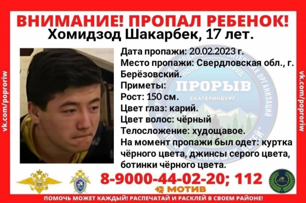    17-летний подросток пропал под Екатеринбургом