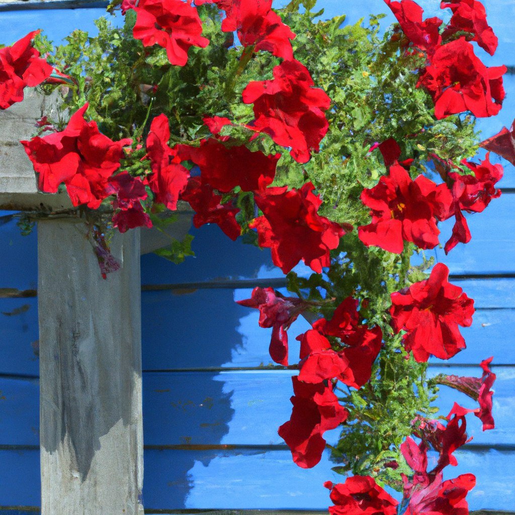 Деревенский домик и каскадная петунья, красота