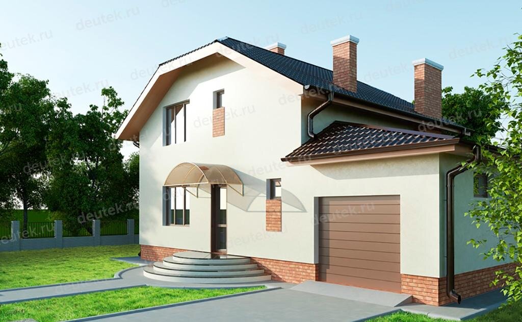 Проект дома 139 м2 из газобетона с мансардой, гаражом и террасой - DT0517