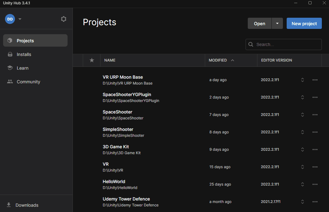 шаг 1 - создаем простой 3D core проект на Unity
